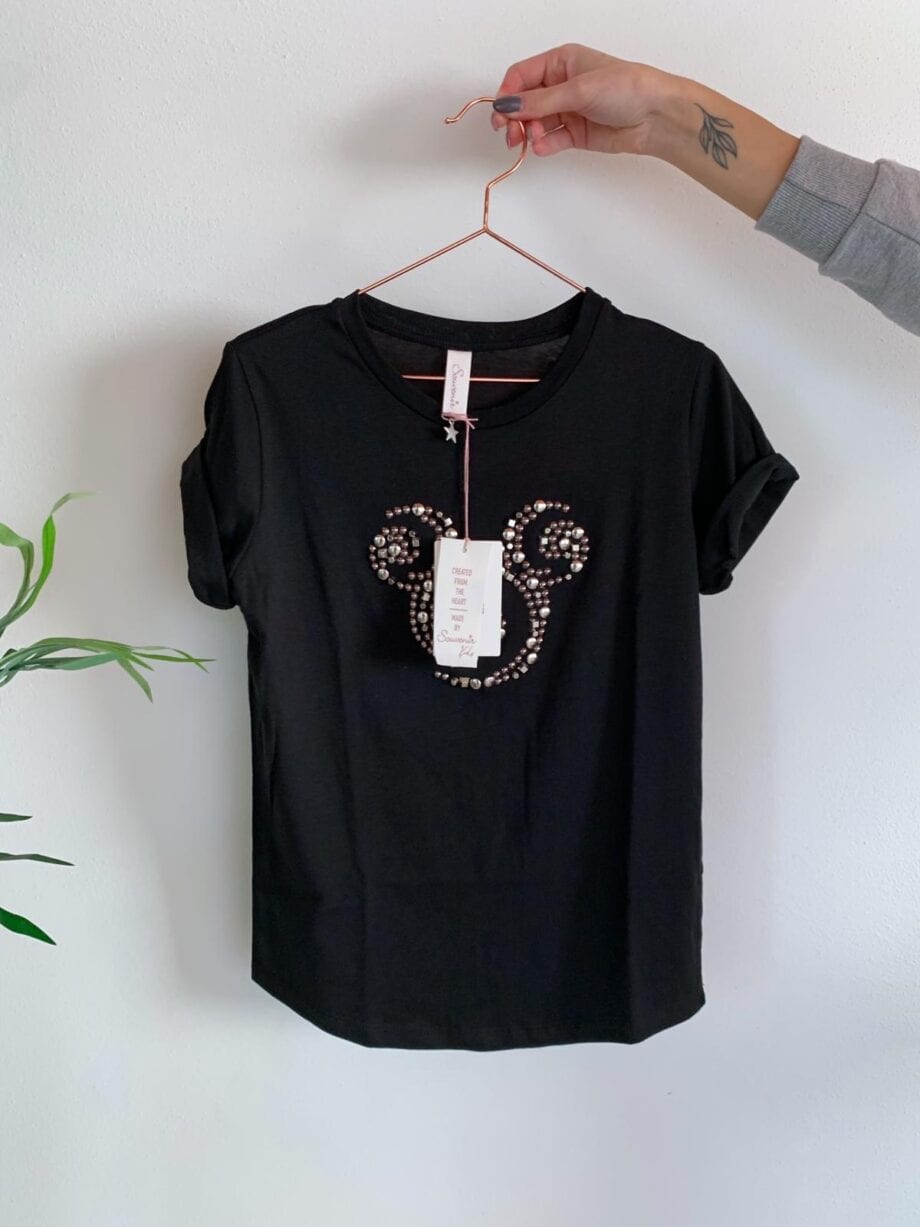 Shop Online T-shirt nera con borchie topolino Souvenir Kids