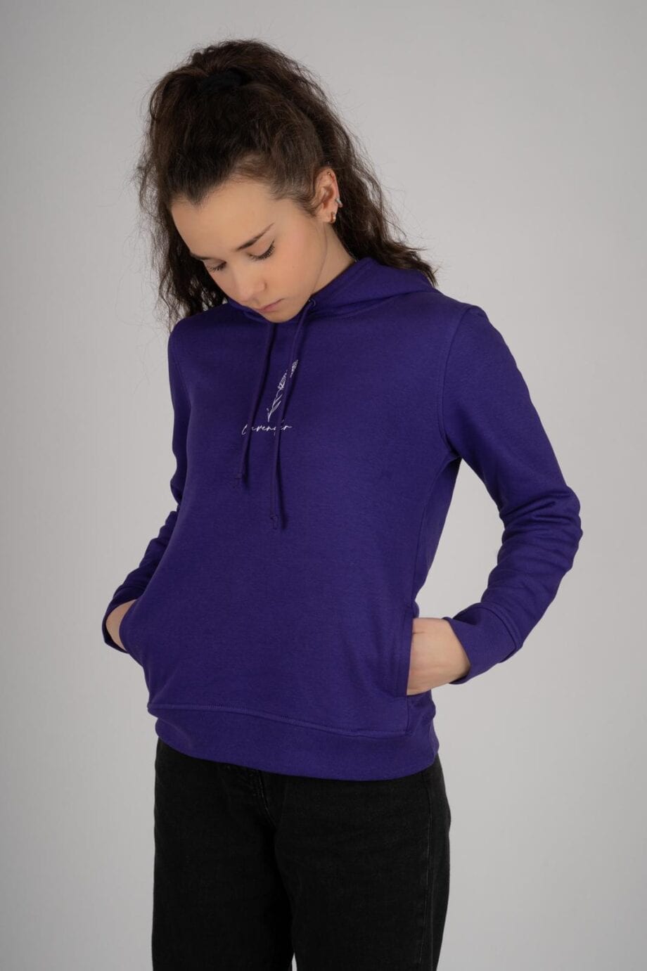 Shop Online Felpa viola lavender HERE I AM