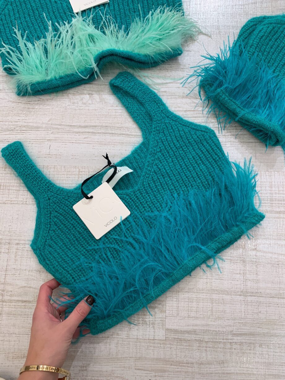 Shop Online Crop top verde smeraldo con piume Vicolo