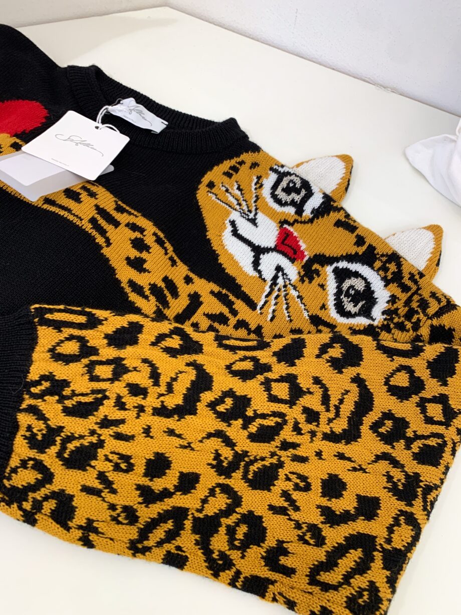 Shop Online Maglione nero stampa gatto So Allure