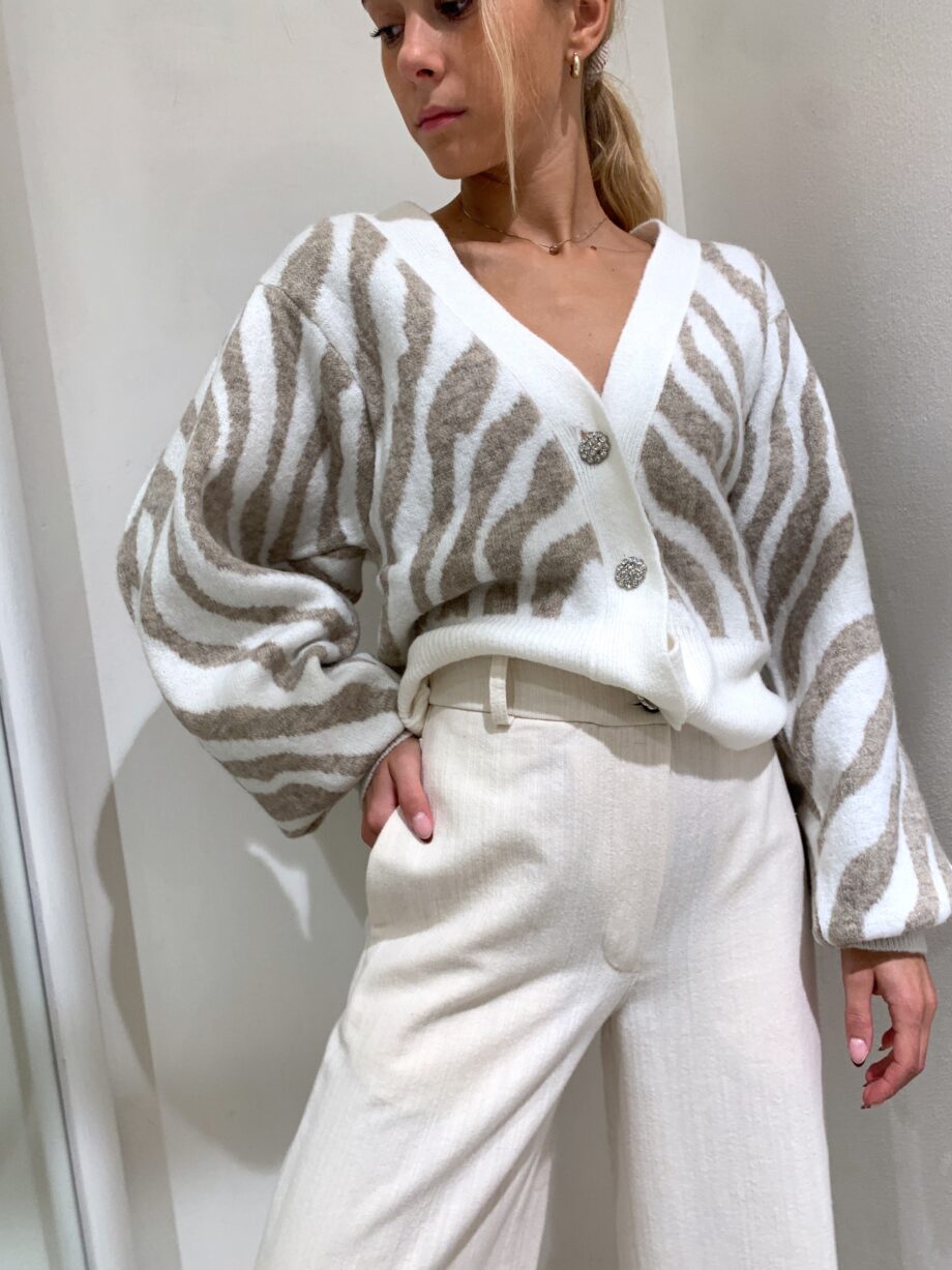 Shop Online Cardigan panna con stampa zebrata tortora So Allure