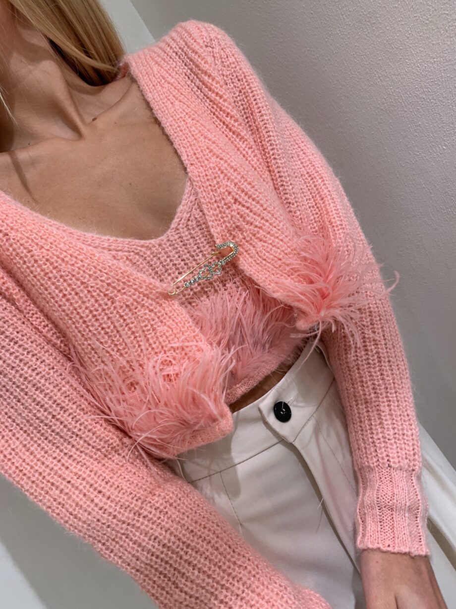 Shop Online Cardigan crop rosa con piume Vicolo