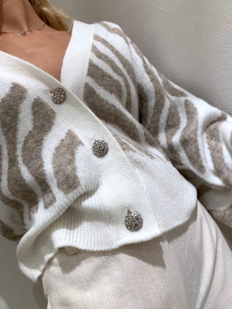 Shop Online Cardigan panna con stampa zebrata tortora So Allure