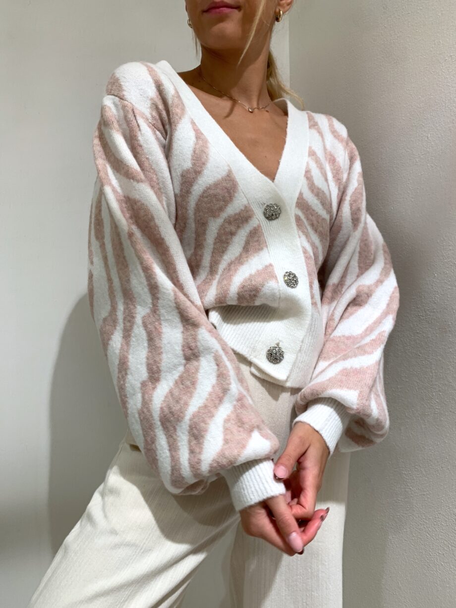 Shop Online Cardigan panna con stampa zebrata rosa So Allure