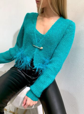 Shop Online Cardigan crop verde smeraldo con piume Vicolo