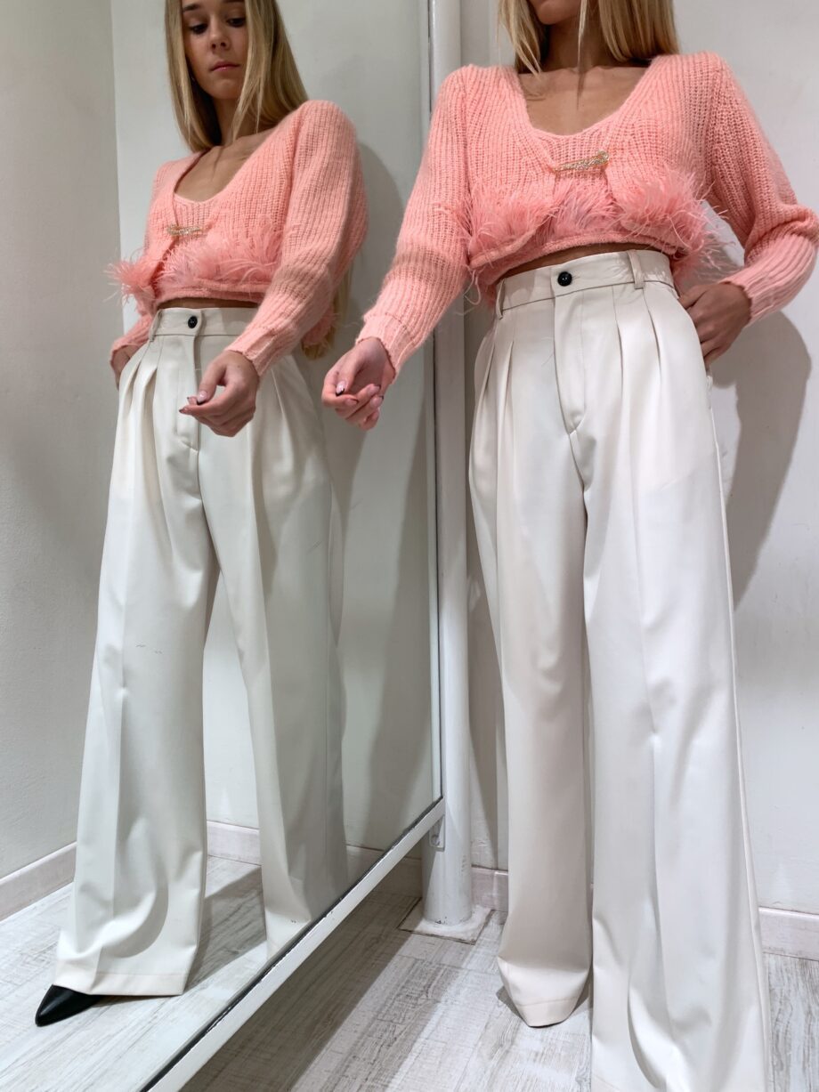 Shop Online Pantalone a palazzo panna con pieghe Vicolo