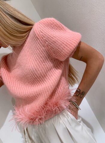 Shop Online Pull rosa manica corta con Piume Vicolo