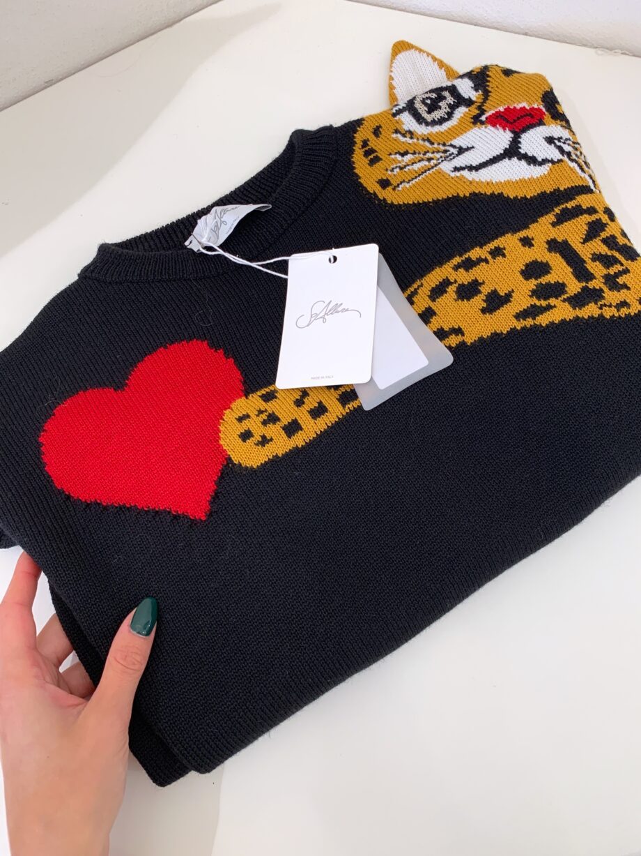 Shop Online Maglione nero stampa gatto So Allure