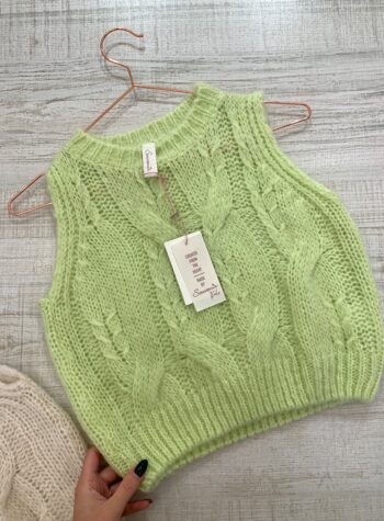 Shop Online Gilet in lana lime con trecce Souvenir Kids