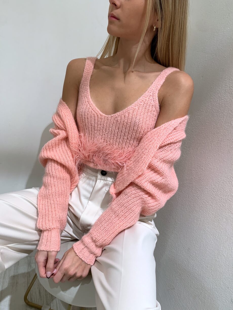 Shop Online Crop top rosa con piume Vicolo