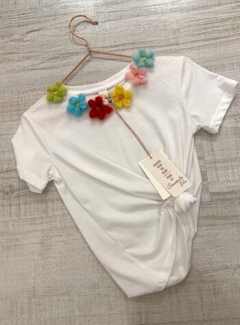 Shop Online T-shirt girocollo bianca con fiori Souvenir Kids