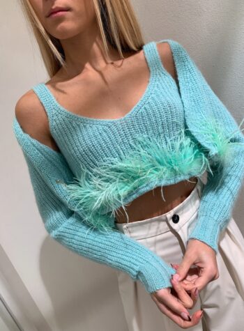 Shop Online Crop top acquamarina con piume Vicolo