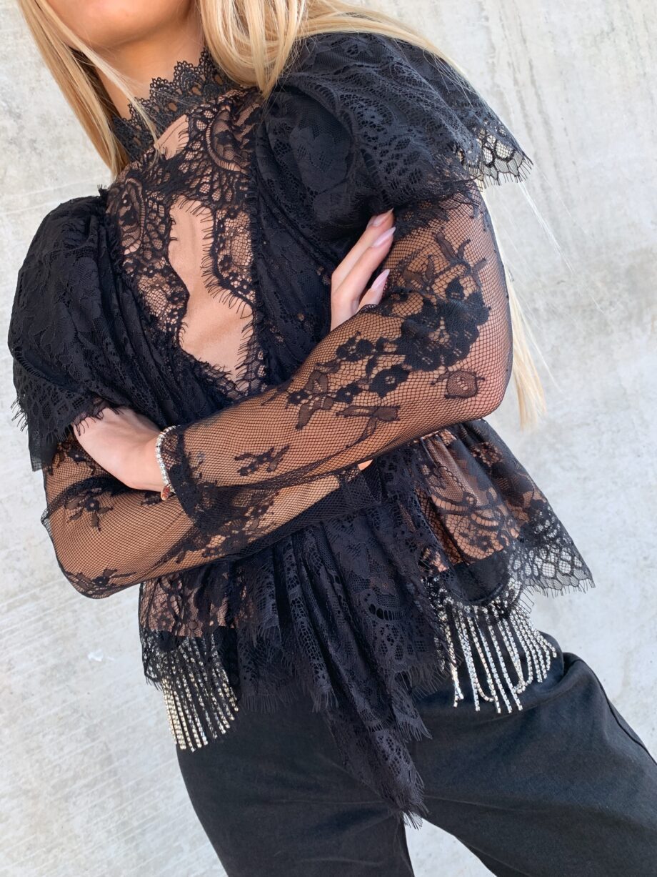 Shop Online Maglietta AYLEN in pizzo nera con rouches Odì Odì