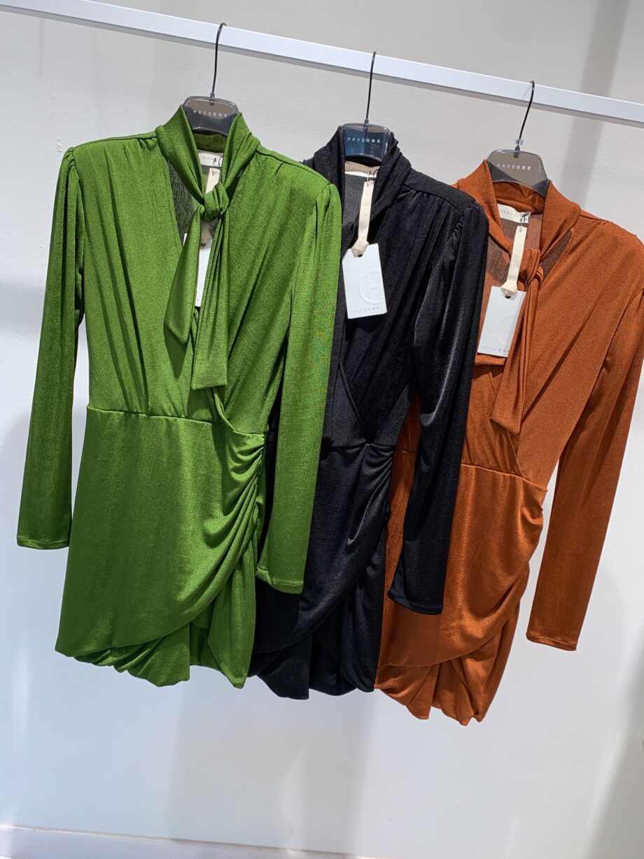 Shop Online Vestito corto verde oliva effetto lamè Have One