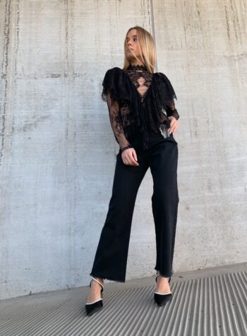 Shop Online Maglietta AYLEN in pizzo nera con rouches Odì Odì