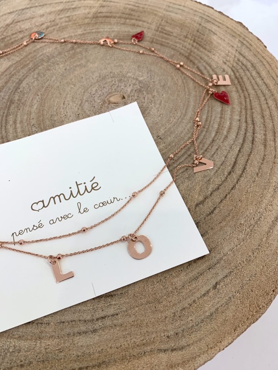 Shop Online Collana rosè scritta love e cuori argento 925 Amitié
