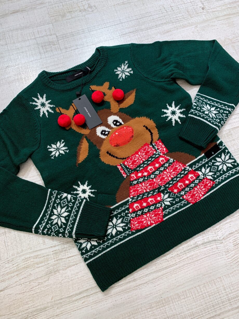 Shop Online Maglione verde natalizio con renna Vero Moda