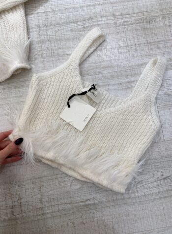 Shop Online Crop top panna con piume Vicolo