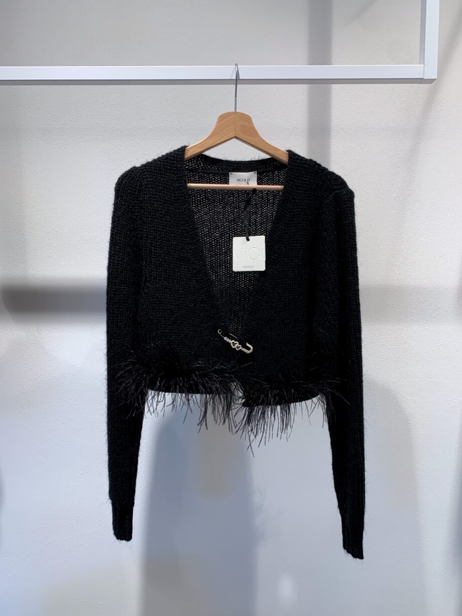 Shop Online Cardigan crop nero con piume Vicolo