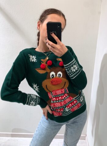 Shop Online Maglione verde natalizio con renna Vero Moda