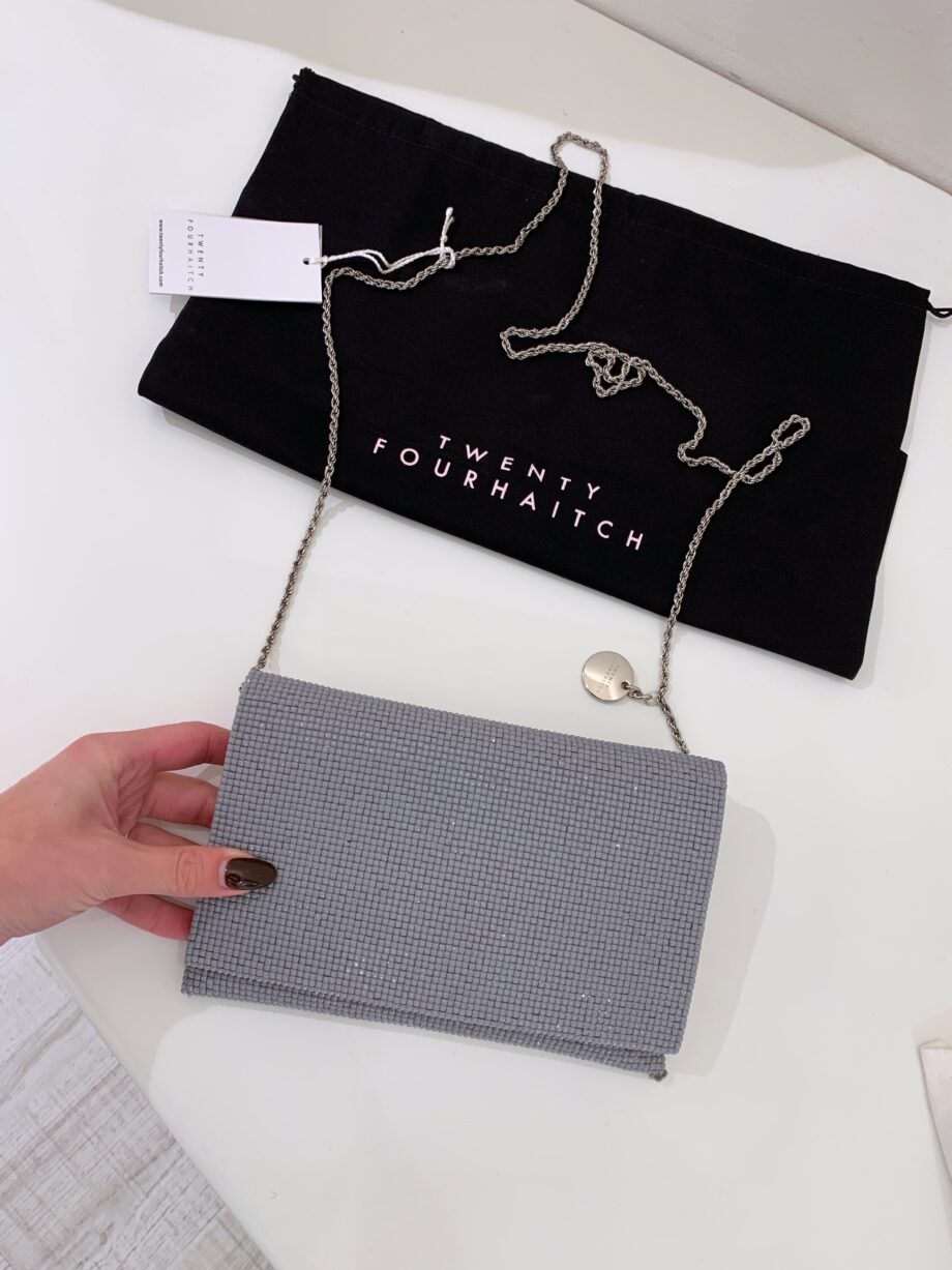 Shop Online Mini pochette grigia con pietrine Twentyfourhaitch