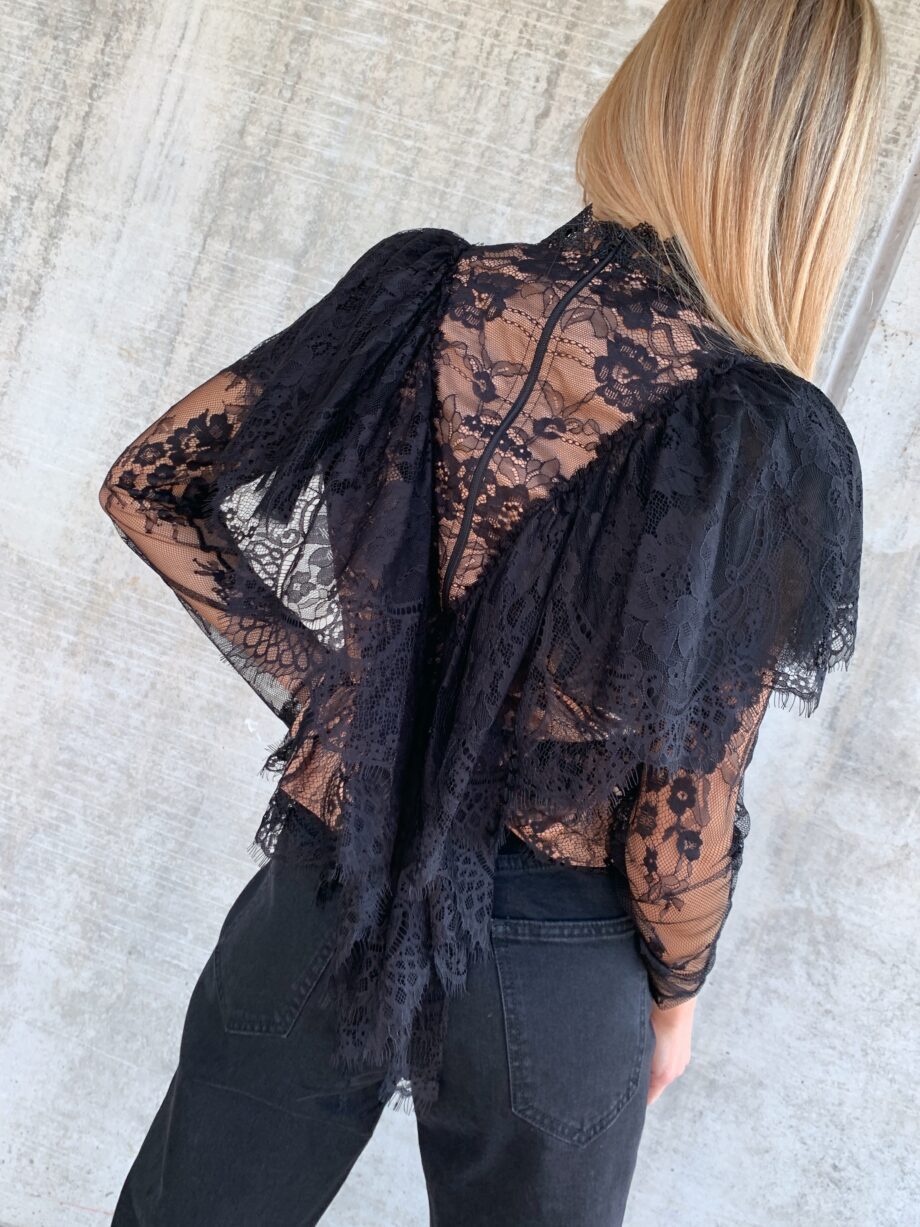 Shop Online Maglietta AYLEN in pizzo nera con rouches Odì Odì