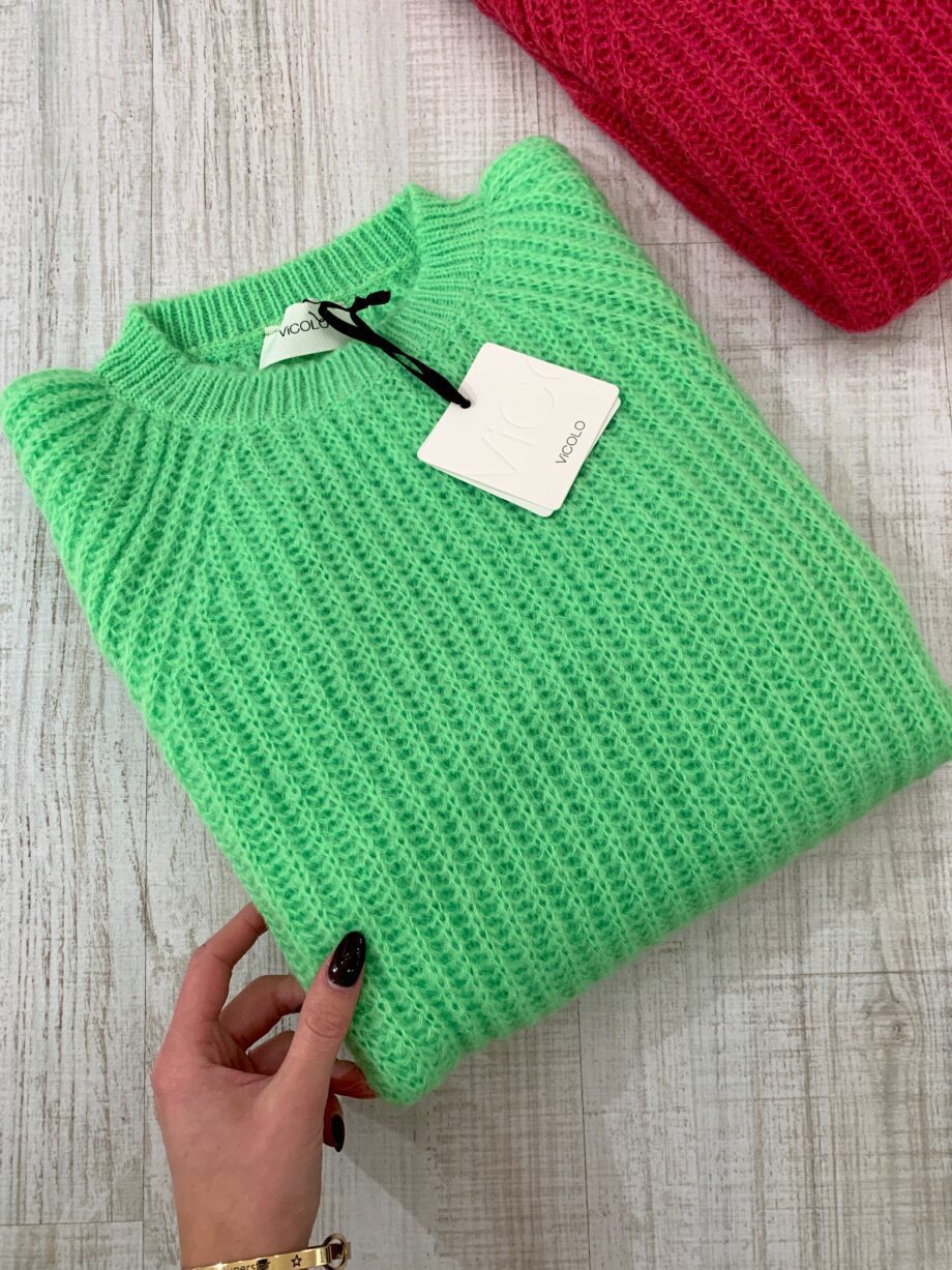 Shop Online Maglioncino girocollo in mohair verde fluo Vicolo