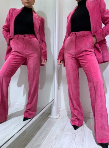 Shop Online Pantalone a zampa in velluto fucsia Vicolo