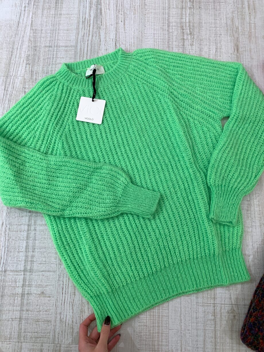 Shop Online Maglioncino girocollo in mohair verde fluo Vicolo