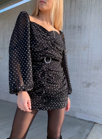 Shop Online Vestito COCHI SHORT nero arricciato con lurex argento Odì Odì