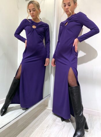 Shop Online Vestito lungo viola con spacco e foro sul davanti HaveOne