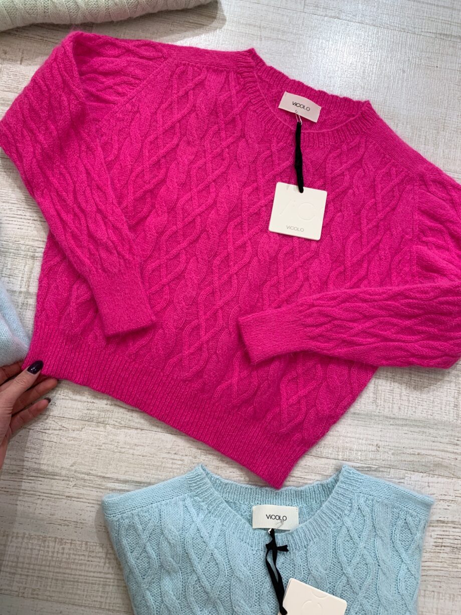 Shop Online Pull girocollo a trecce fucsia Vicolo