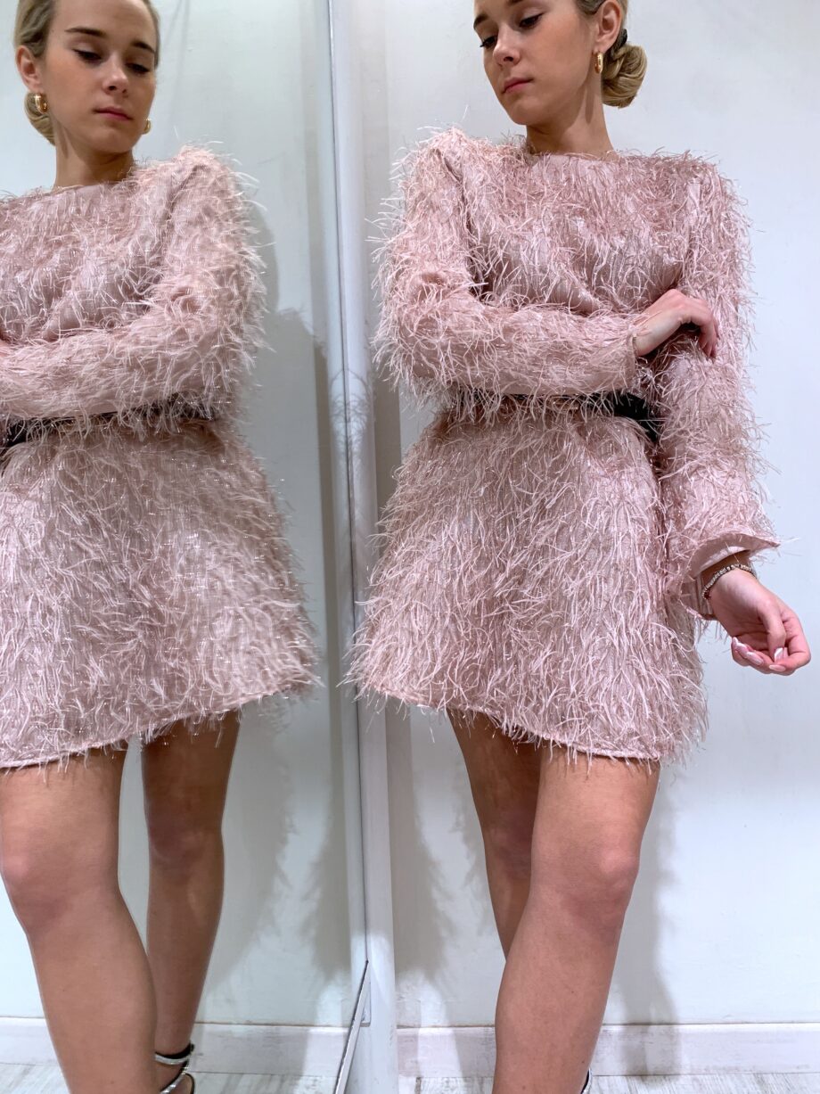 Shop Online Vestito rosa con fili di piume e lurex Vicolo