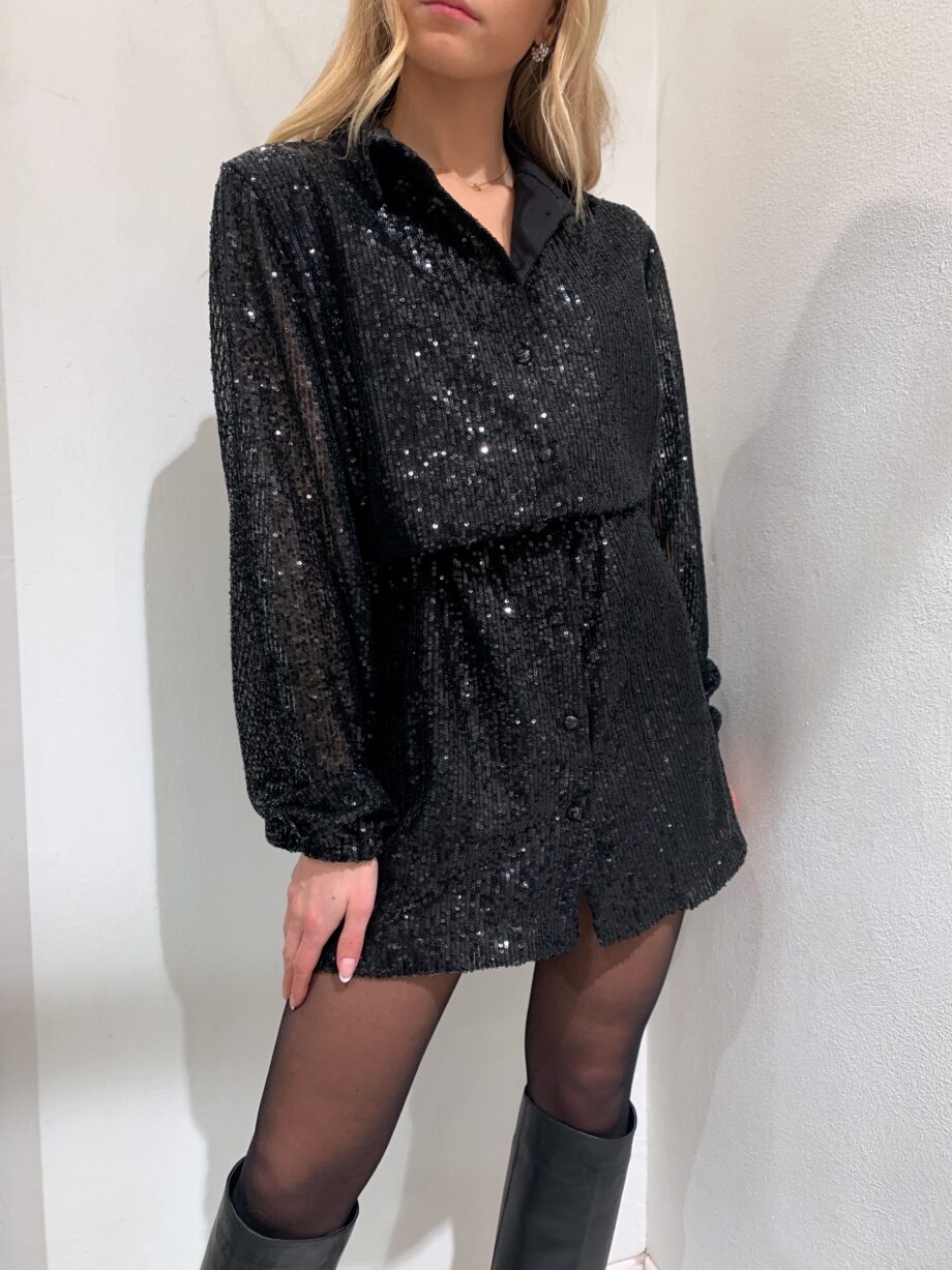 Shop Online Vestito camicia nero in paillettes HaveOne