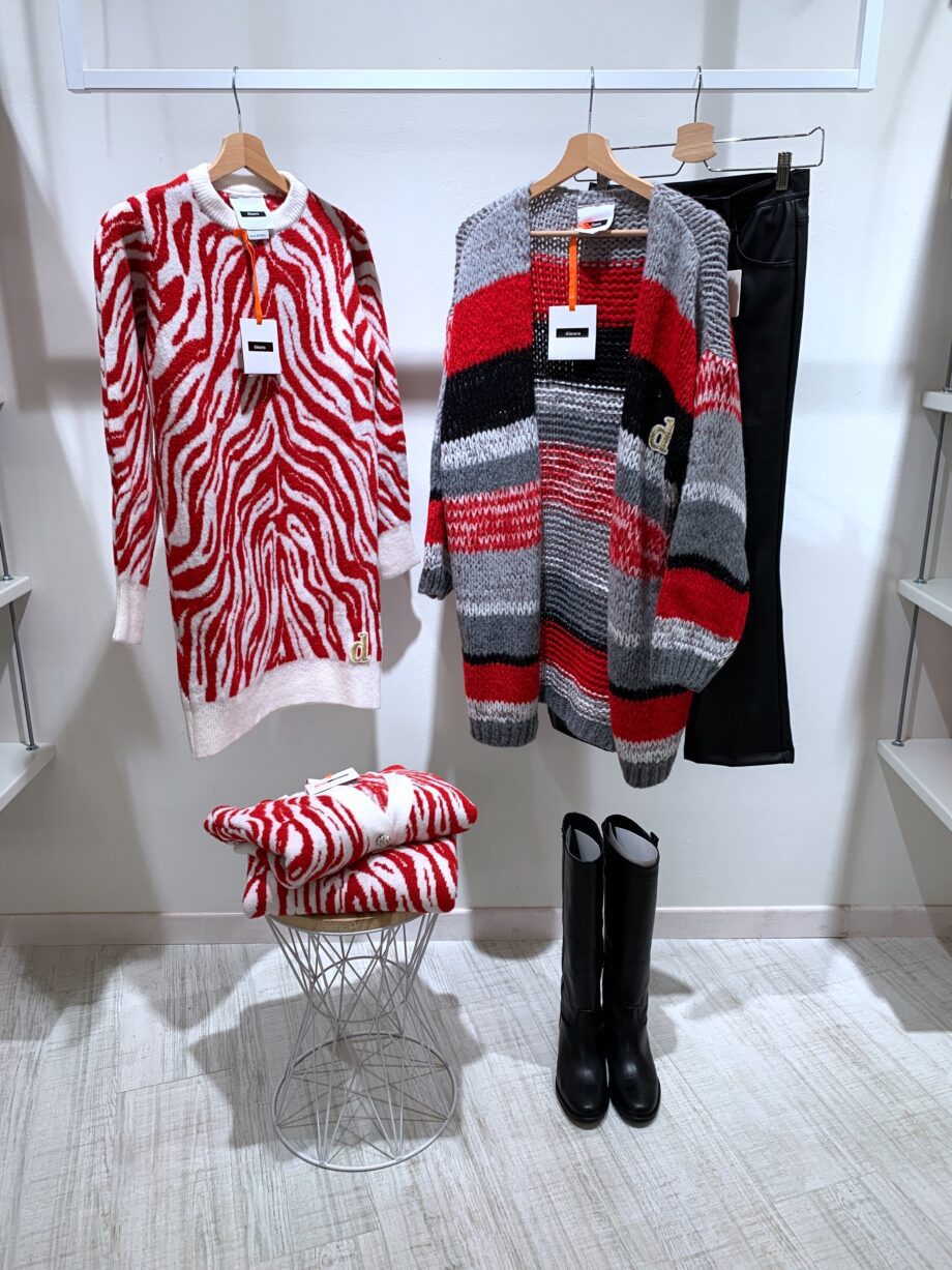 Shop Online Maglione girocollo zebrato rosso e panna Dimora