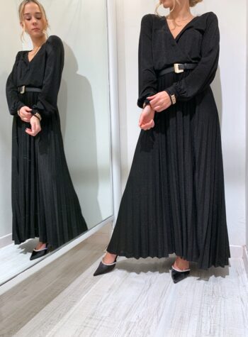 Shop Online Vestito lungo nero plissé in lurex Kontatto