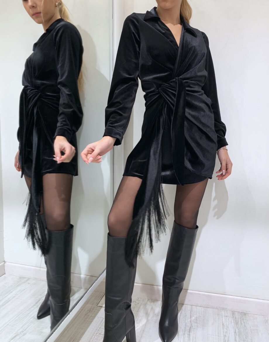 Shop Online Vestito in velluto nero con nodo e frange Have One
