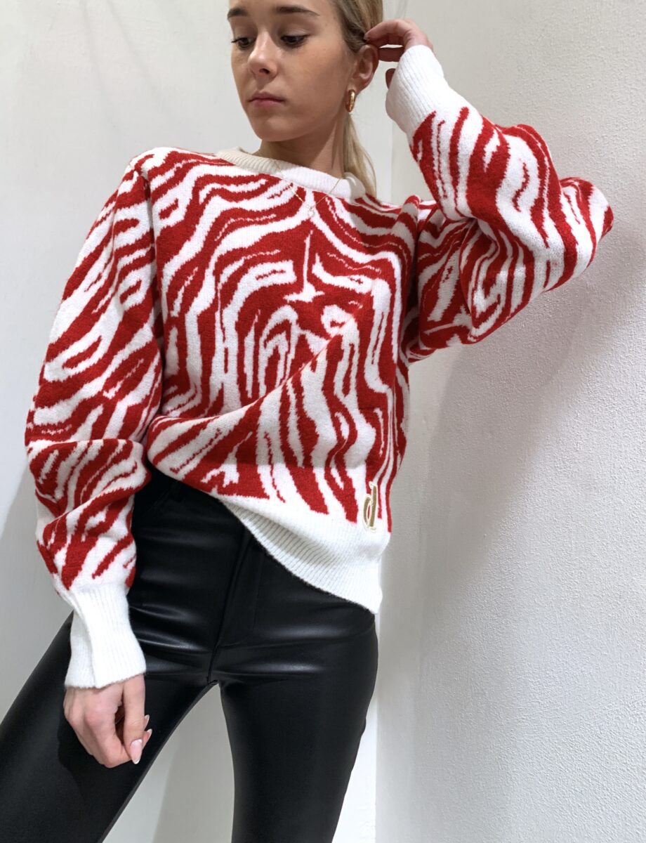 Shop Online Maglione girocollo zebrato rosso e panna Dimora