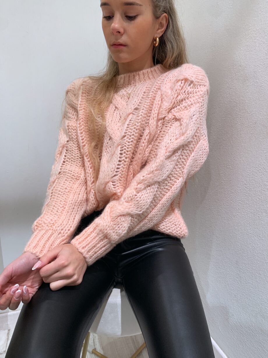 Shop Online Maglione girocollo rosa con trecce Vicolo