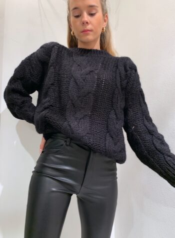 Shop Online Maglione girocollo nero con trecce Vicolo