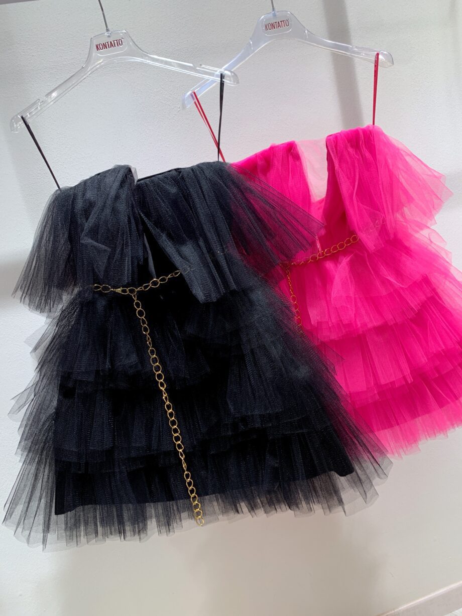 Shop Online Vestito corto in tulle a balze nero Kontatto