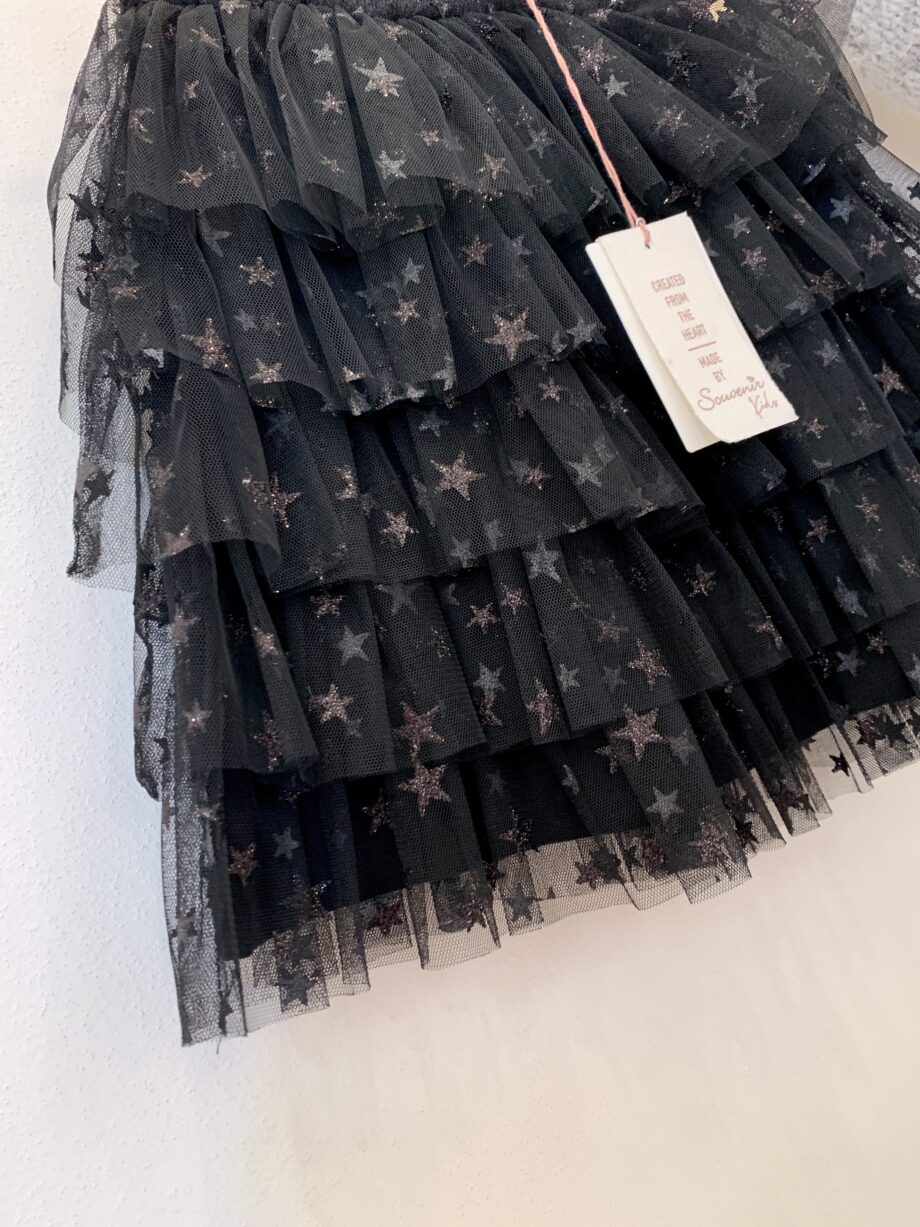 Shop Online Minigonna in tulle nera con stelle e balze Souvenir Kids