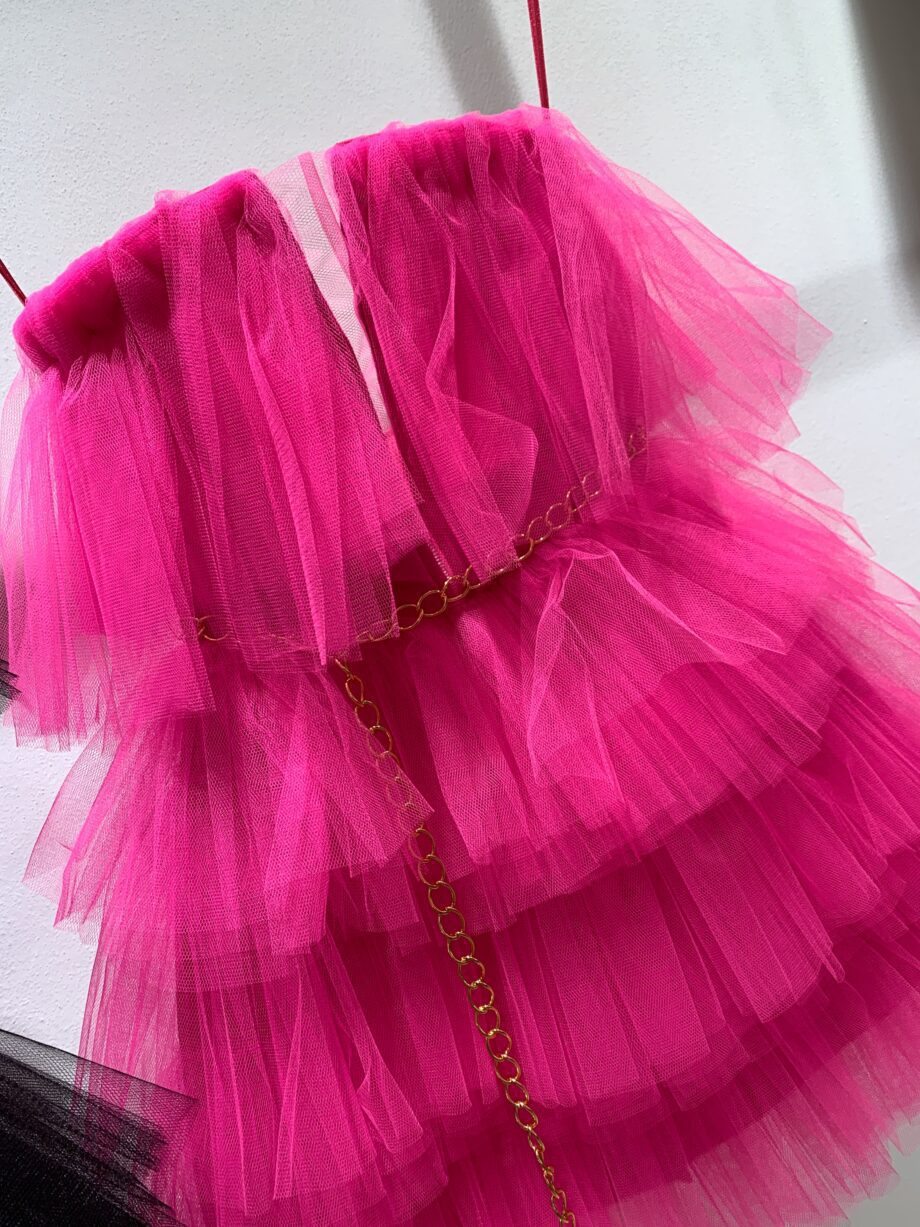 Shop Online Vestito corto in tulle a balze fucsia Kontatto