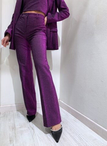 Shop Online Pantalone a zampa viola in lurex Vicolo