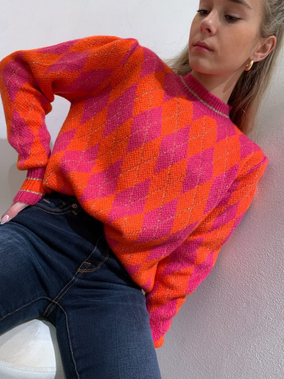 Shop Online Maglioncino in mohair fucsia e arancio rombi Have One