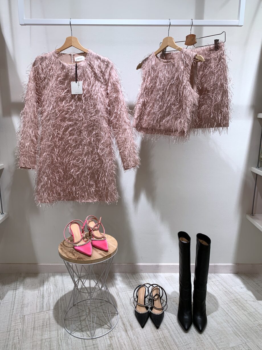 Shop Online Top rosa con piume e fili lurex Vicolo
