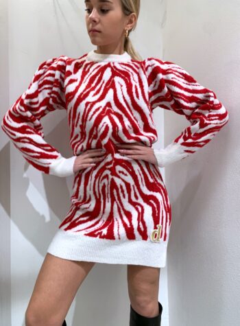 Shop Online Vestito in maglia zebrato rosso e panna Dimora