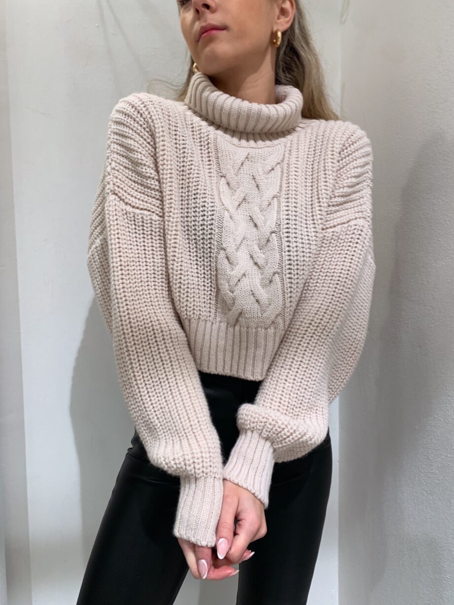 Shop Online Maglione crop con treccia e collo alto beige Vicolo