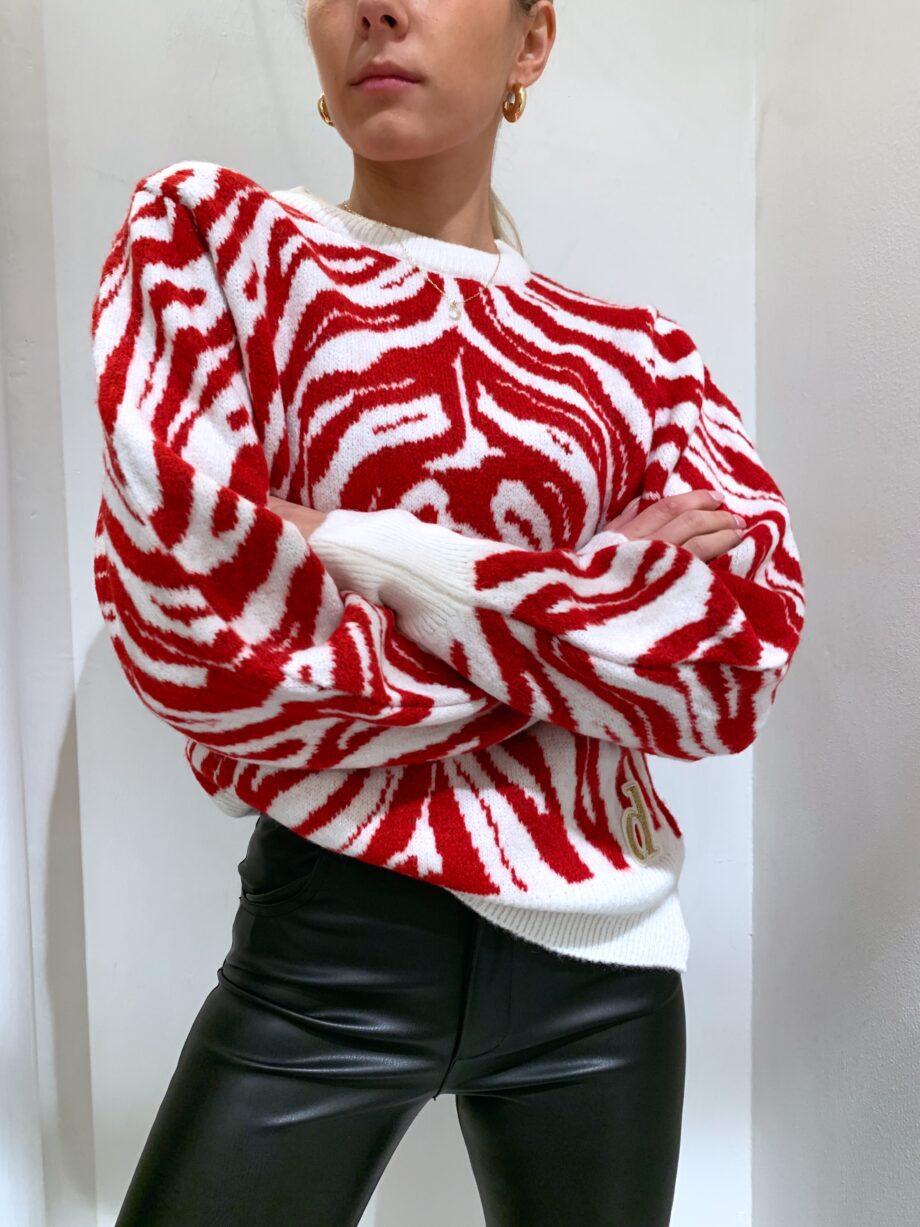 Shop Online Maglione girocollo zebrato rosso e panna Dimora