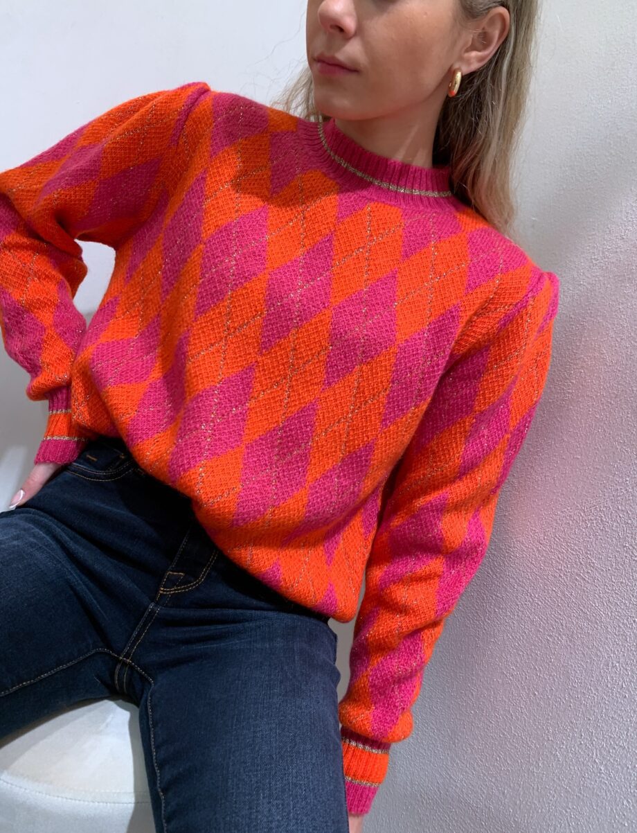 Shop Online Maglioncino in mohair fucsia e arancio rombi Have One